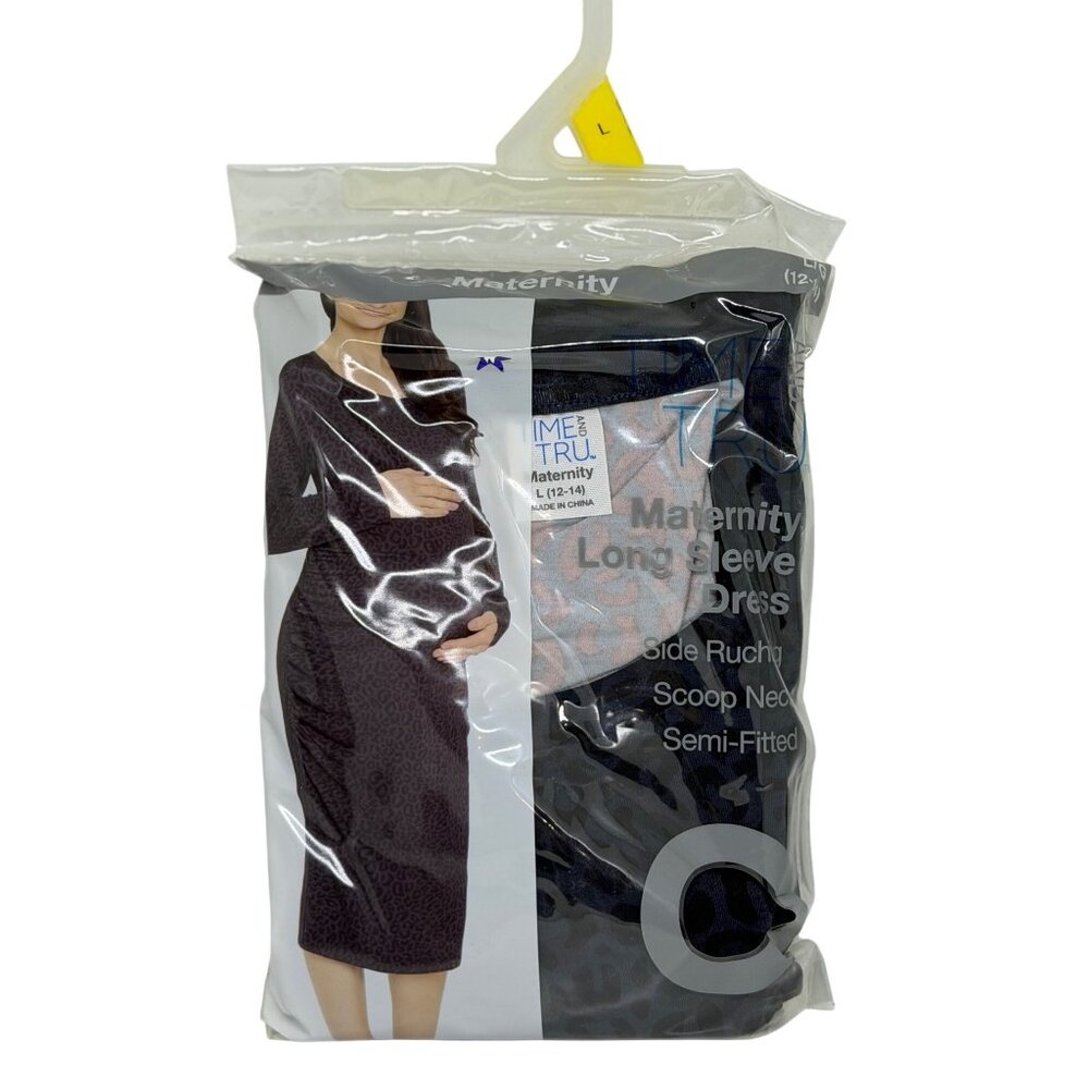 NEW Time and Tru Maternity LS Dress Large 12-14 Navy‎ Leopard Print Semi-Fitted